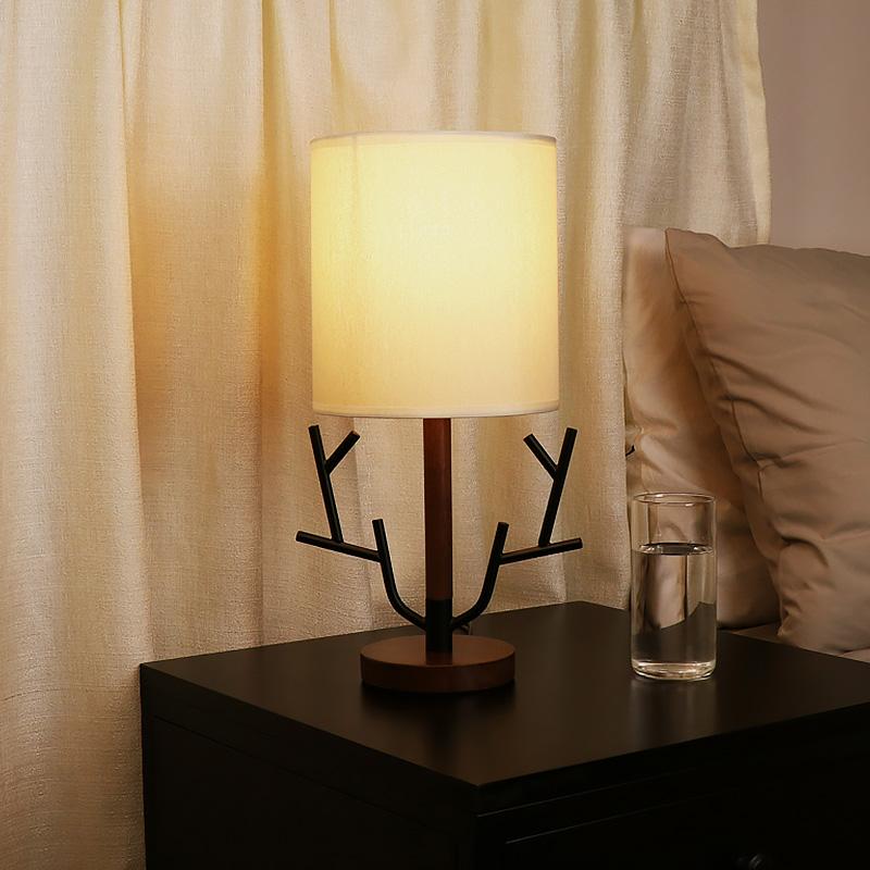 16'' Vintage Rustic Tree Branch Table Lamp with Fabric Shade