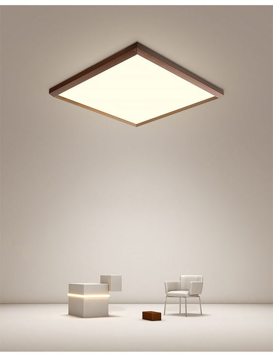 Square Modern Flush Mount Lighting with Brown Frame – Dimmable LED Ceiling Light with Remote