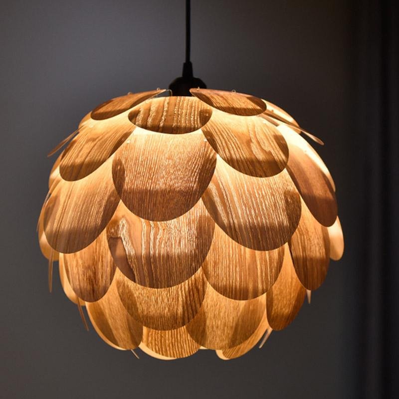 15'' Rustic Pineapple-Shaped Wood Pendant Light