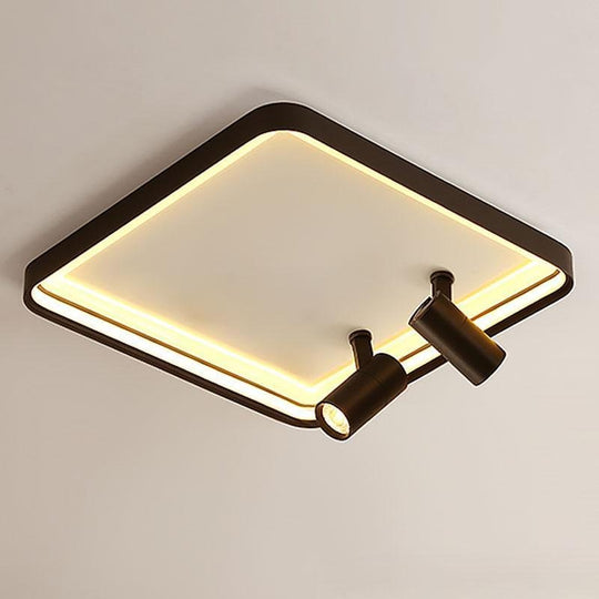 16'' Square Dimmable Flush Mount LED Light with 2 Adjustable Spotlights