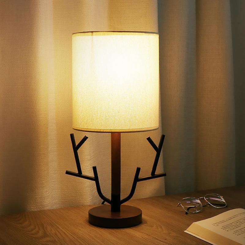 16'' Vintage Rustic Tree Branch Table Lamp with Fabric Shade