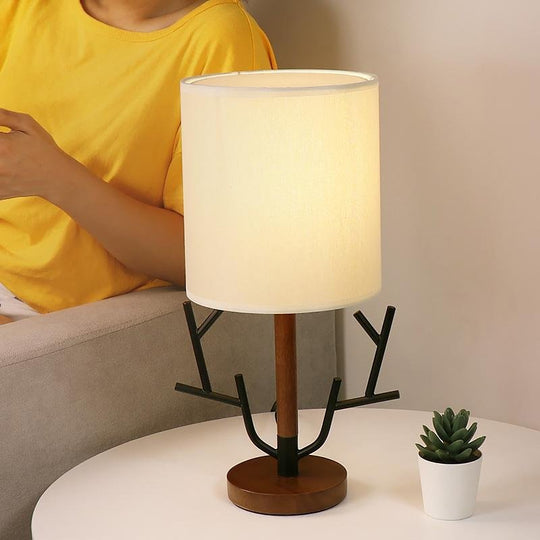 16'' Vintage Rustic Tree Branch Table Lamp with Fabric Shade