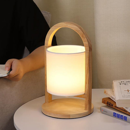 Portable Wooden Accent LED Table Lamp with Linen Shade