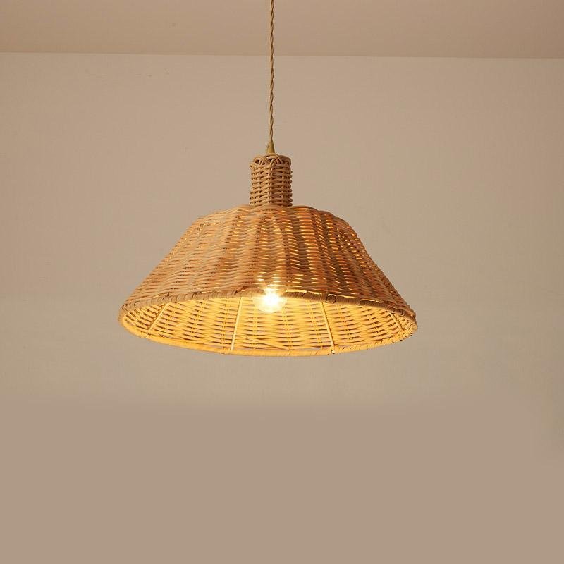 Wide Bell Shaped Bamboo Farmhouse Pendant Ceiling Light