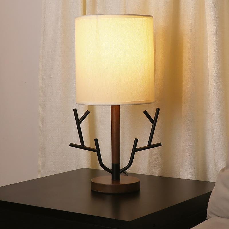 16'' Vintage Rustic Tree Branch Table Lamp with Fabric Shade