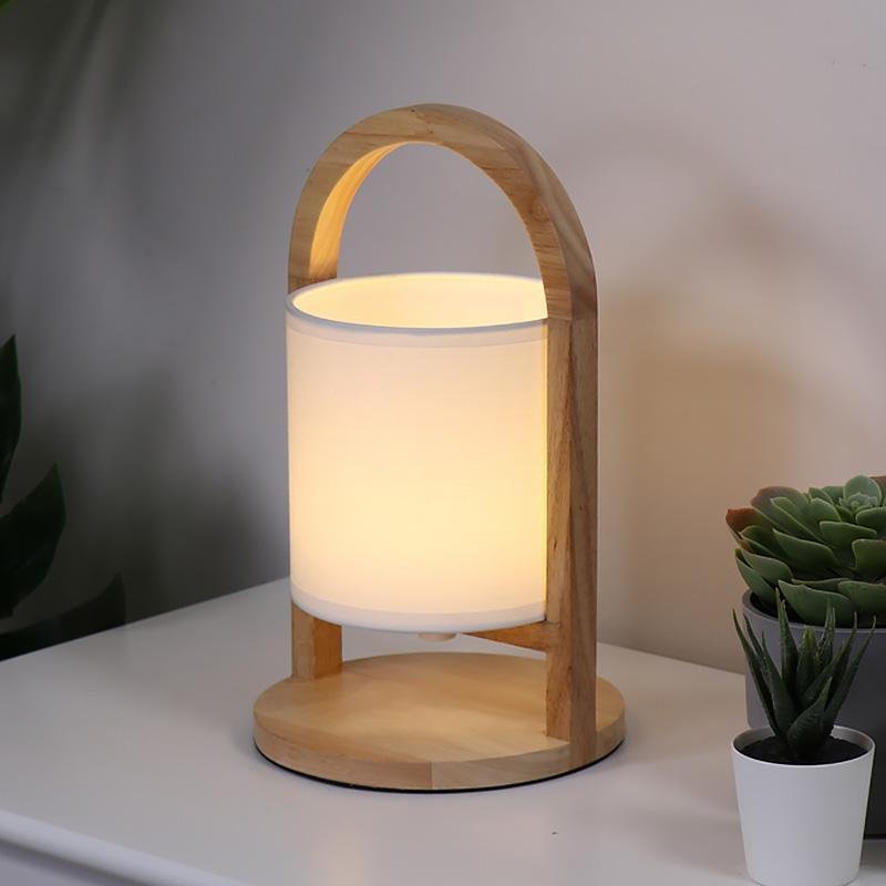 Portable Wooden Accent LED Table Lamp with Linen Shade