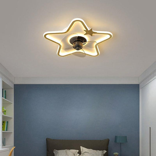 Star Shaped LED Flush Mount Ceiling Fan with Remote for Kids Room