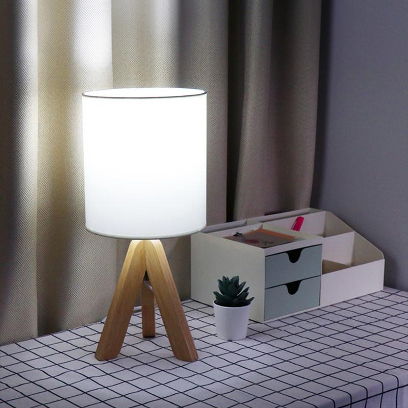 15'' Wood Modern Tripod Table Lamp with Linen Shade
