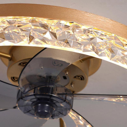 5-Blade Circular Rustic Flush Mount Ceiling Fan with LED Light