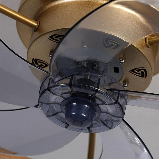 5-Blade Circular Rustic Flush Mount Ceiling Fan with LED Light