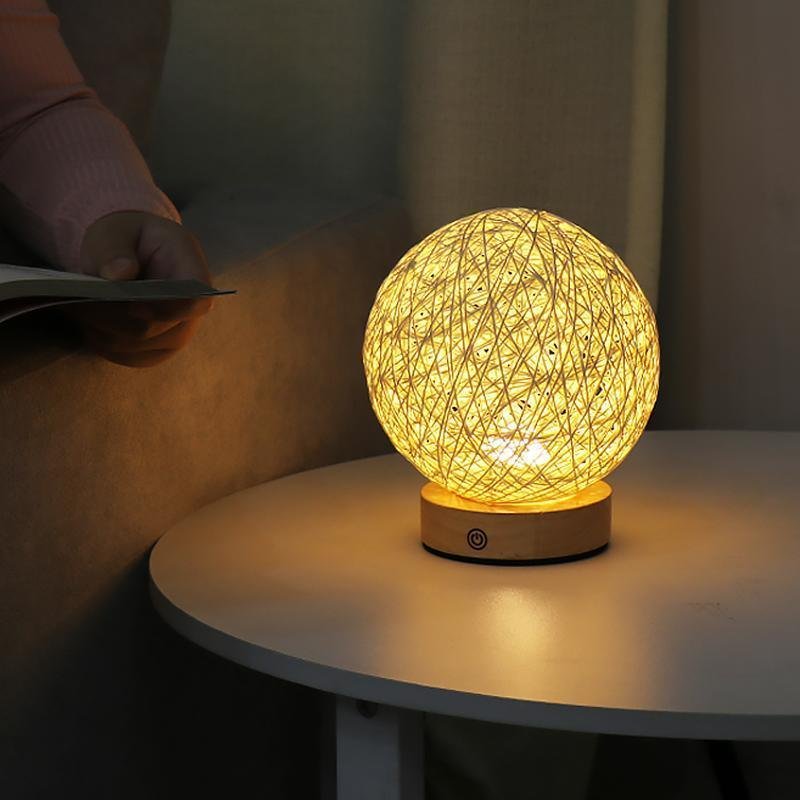 6'' LED Natural Rattan Wicker Shade Table Lamp