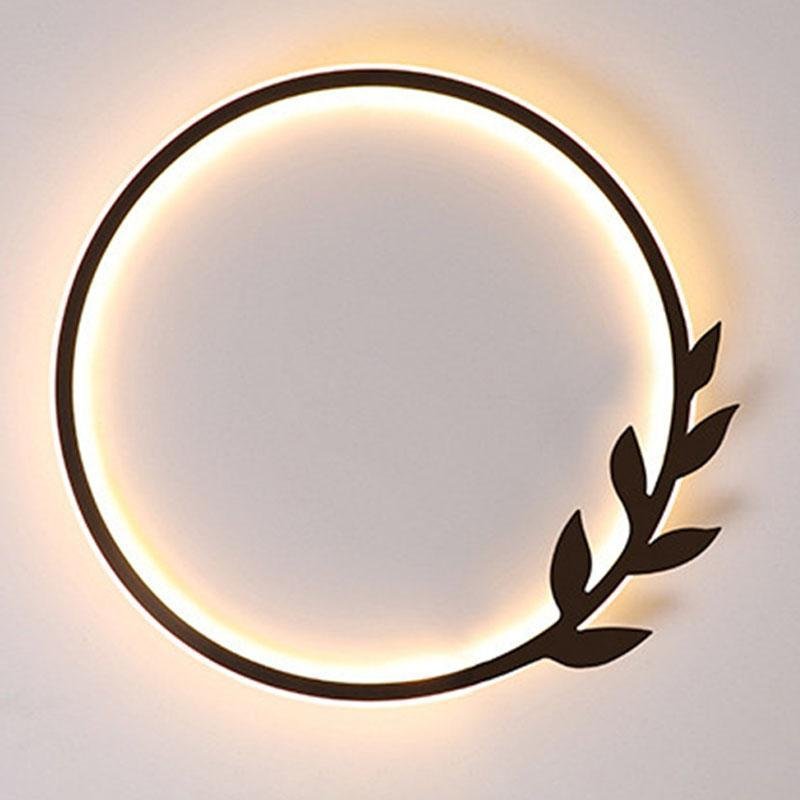 20'' Round Dimmable Black Flush Mount Ceiling Light with Leaf-Shaped Edge