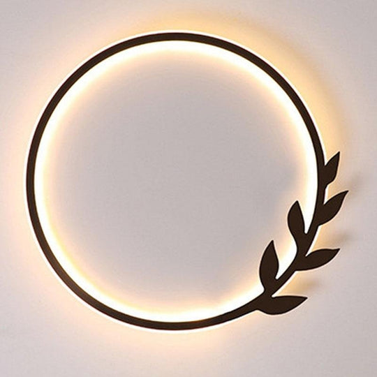 20'' Round Dimmable Black Flush Mount Ceiling Light with Leaf-Shaped Edge