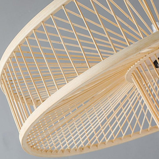 Farmhouse Burlywood Drum Light Pendant Large Framed Bamboo Pendant Lighting