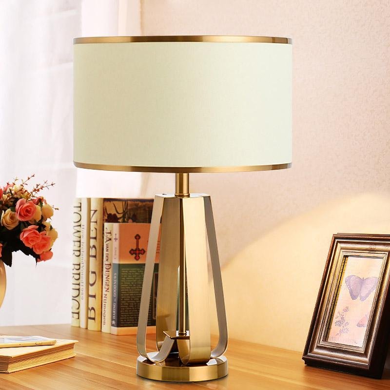 Golden Faux Silk Geometric Table Lamp with Brass Base – 22 Inch