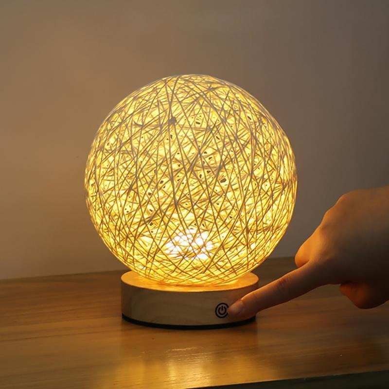 6'' LED Natural Rattan Wicker Shade Table Lamp