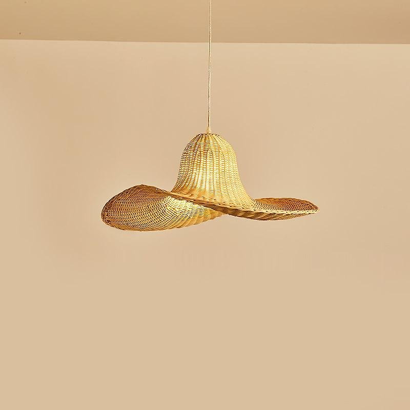 24'' Rustic Hat Shaped Rattan Pendant Ceiling Light