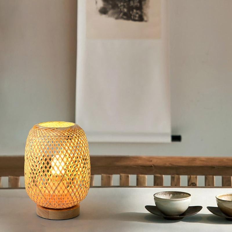 Japanese Rattan Table Lamp with Burlywood Base