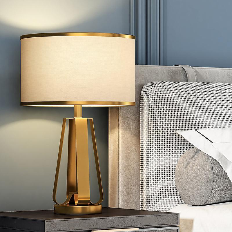 Golden Faux Silk Geometric Table Lamp with Brass Base – 22 Inch