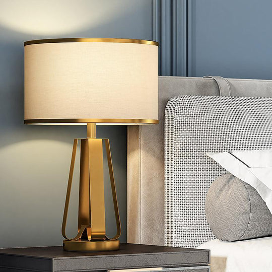 Golden Faux Silk Geometric Table Lamp with Brass Base – 22 Inch