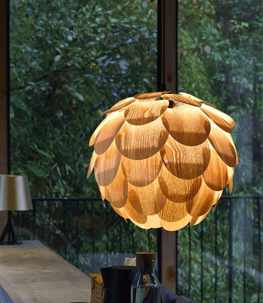 15'' Rustic Pineapple-Shaped Wood Pendant Light