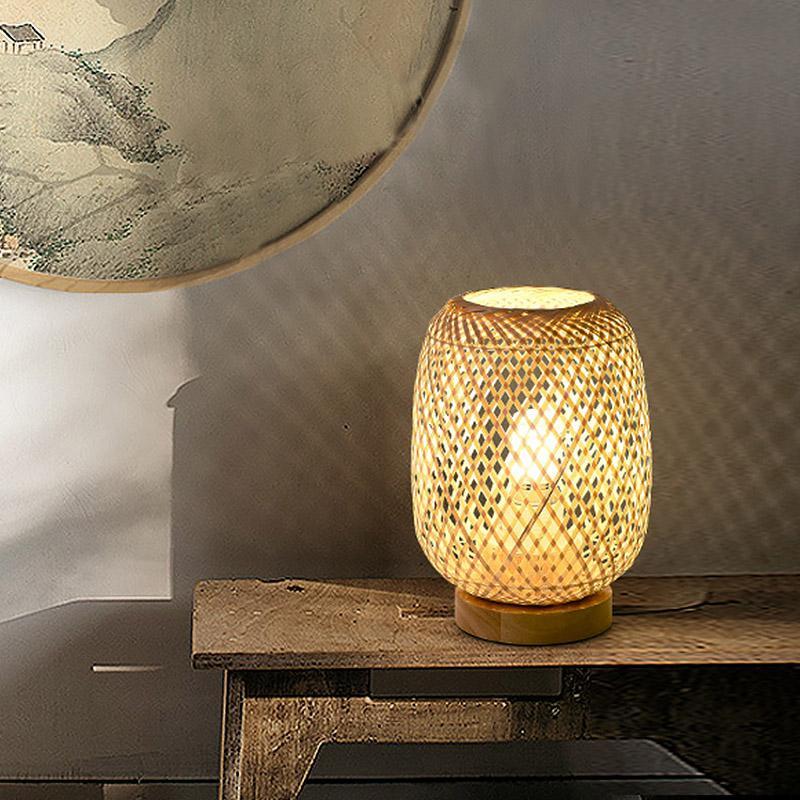 Japanese Rattan Table Lamp with Burlywood Base