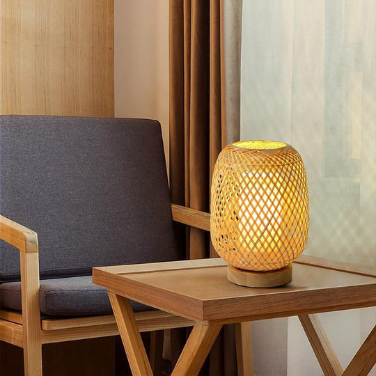 Japanese Rattan Table Lamp with Burlywood Base
