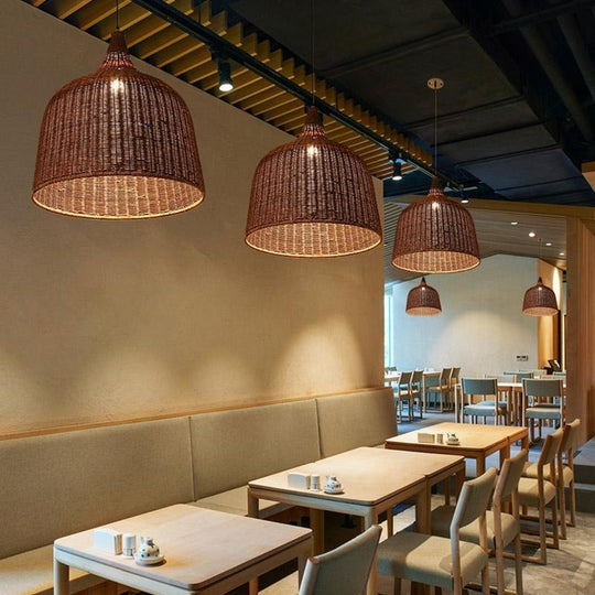 25'' Rustic Bell-Shaped Rattan Pendant Light