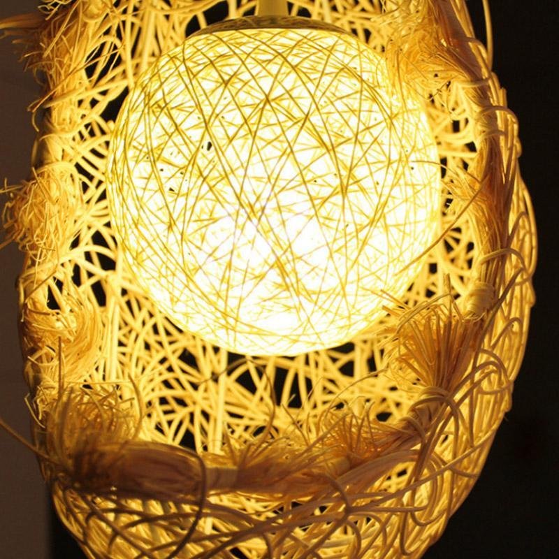 Moon-Shaped Wicker Rattan Pendant Light – Farmhouse Dining Room Ceiling Fixture