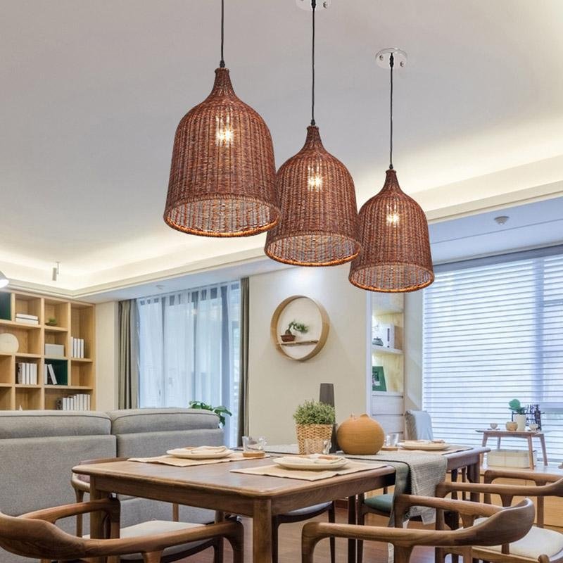 25'' Rustic Bell-Shaped Rattan Pendant Light