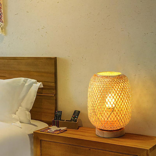 Japanese Rattan Table Lamp with Burlywood Base