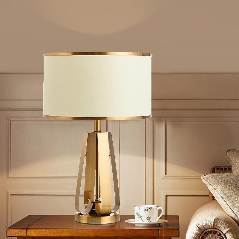 Golden Faux Silk Geometric Table Lamp with Brass Base – 22 Inch