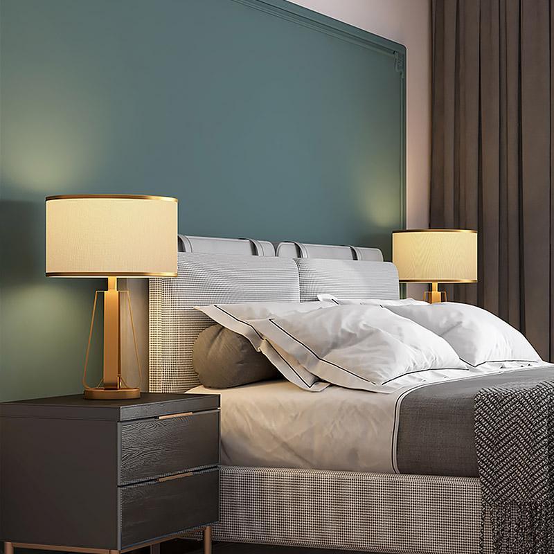 Golden Faux Silk Geometric Table Lamp with Brass Base – 22 Inch