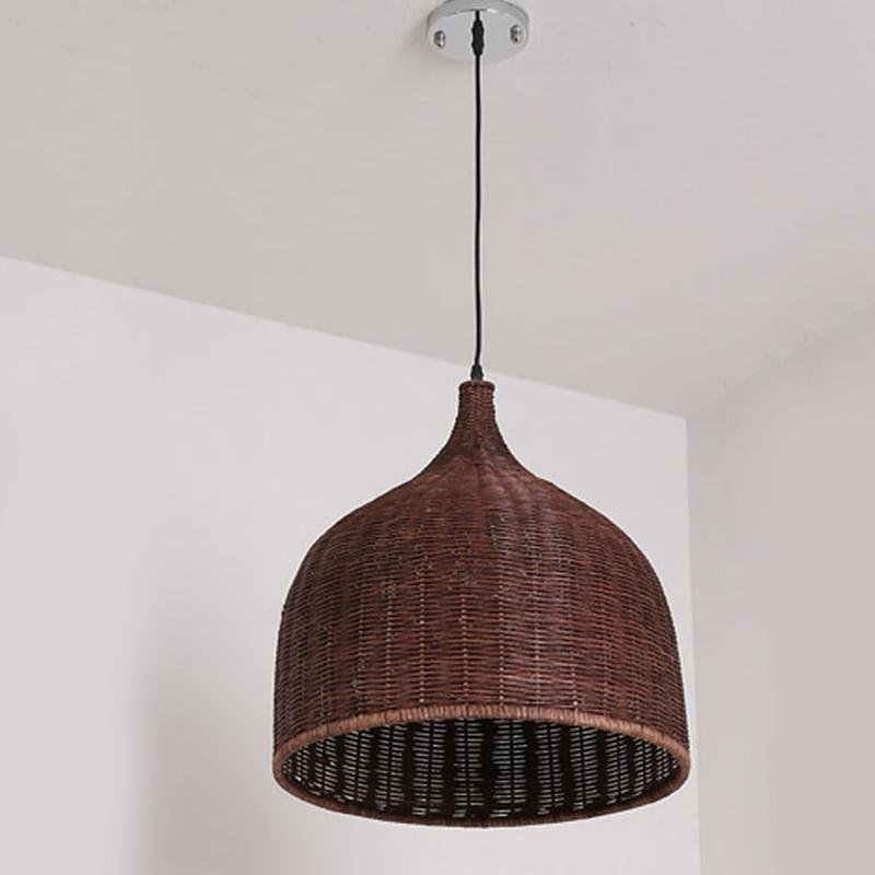 25'' Rustic Bell-Shaped Rattan Pendant Light