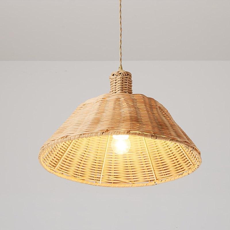 Wide Bell Shaped Bamboo Farmhouse Pendant Ceiling Light