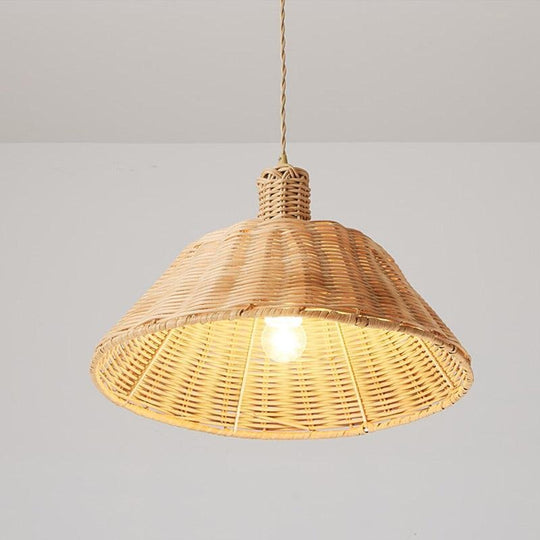 Wide Bell Shaped Bamboo Farmhouse Pendant Ceiling Light