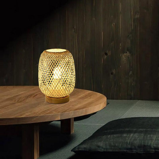 Japanese Rattan Table Lamp with Burlywood Base