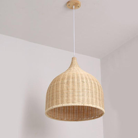25'' Rustic Bell-Shaped Rattan Pendant Light