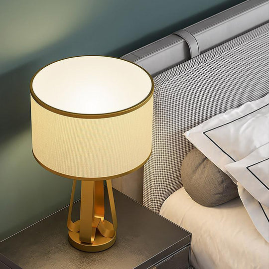 Golden Faux Silk Geometric Table Lamp with Brass Base – 22 Inch