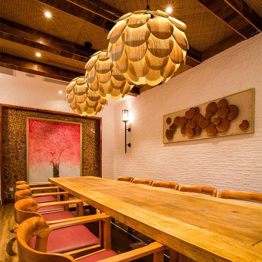 15'' Rustic Pineapple-Shaped Wood Pendant Light
