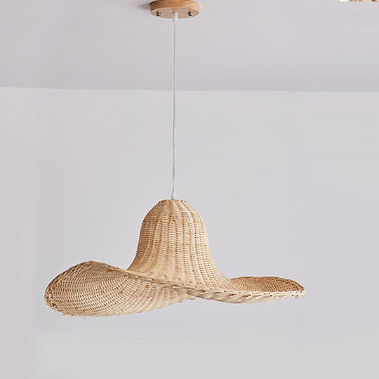 24'' Rustic Hat Shaped Rattan Pendant Ceiling Light