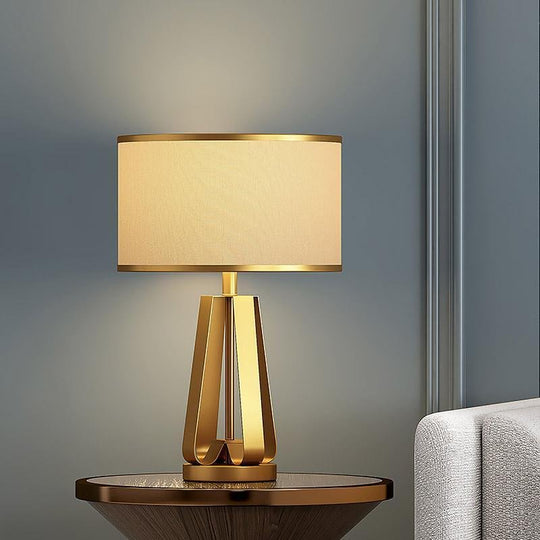 Golden Faux Silk Geometric Table Lamp with Brass Base – 22 Inch