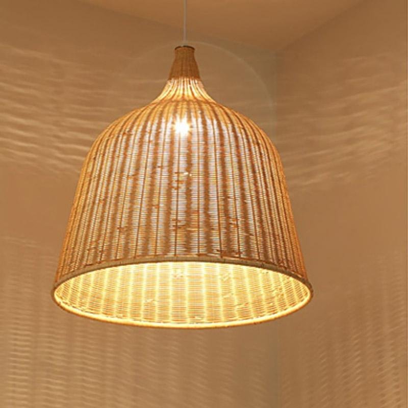 25'' Rustic Bell-Shaped Rattan Pendant Light