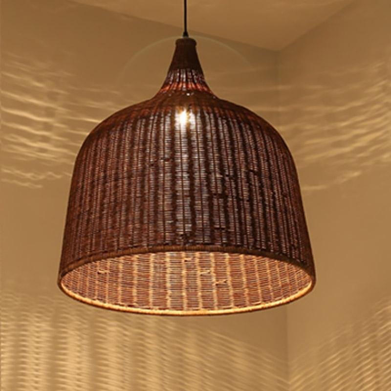 25'' Rustic Bell-Shaped Rattan Pendant Light