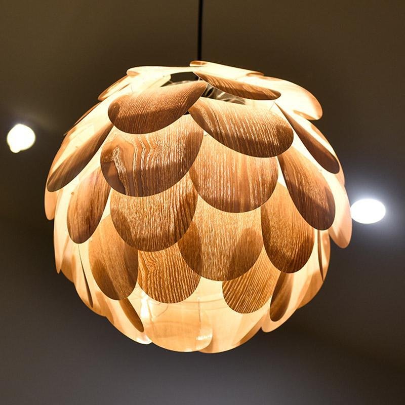 15'' Rustic Pineapple-Shaped Wood Pendant Light