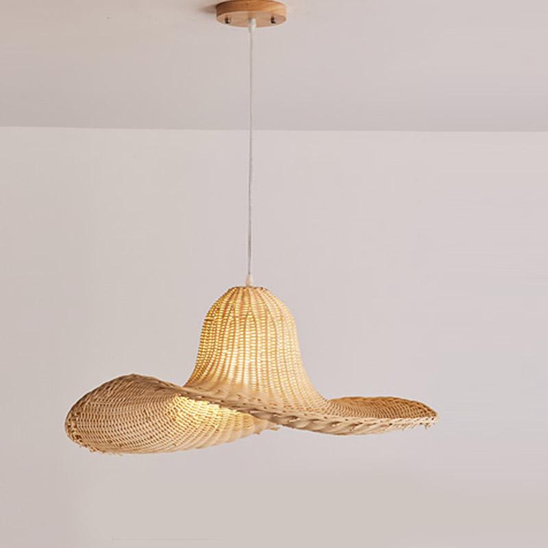 24'' Rustic Hat Shaped Rattan Pendant Ceiling Light
