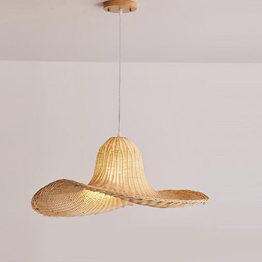 24'' Rustic Hat Shaped Rattan Pendant Ceiling Light
