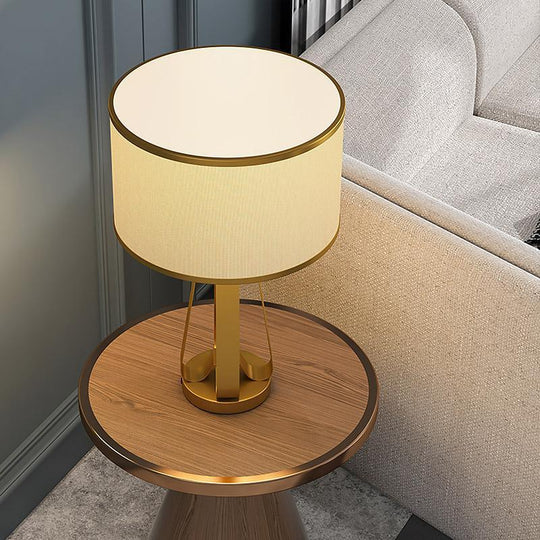Golden Faux Silk Geometric Table Lamp with Brass Base – 22 Inch