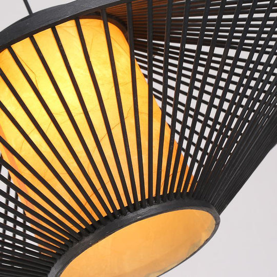 Circular Quasi Pyramid Black Bamboo Pendant Light