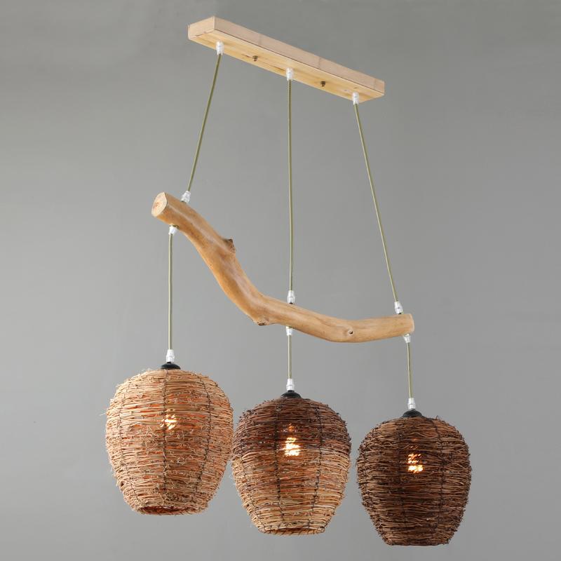 Beehive Shaped Burlywood Colored Wicker Industrial Pendant Lighting